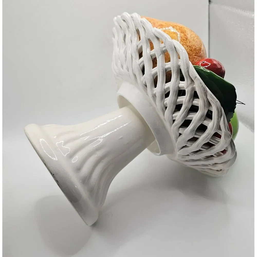 8" BASSANO Pottery Italian Capodimonte Ceramic Centerpiece Fruit Basket Pedestal - Picture 4 of 11